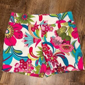 Bold Floral Print Women’s Shorts - Pink & Turquoise small